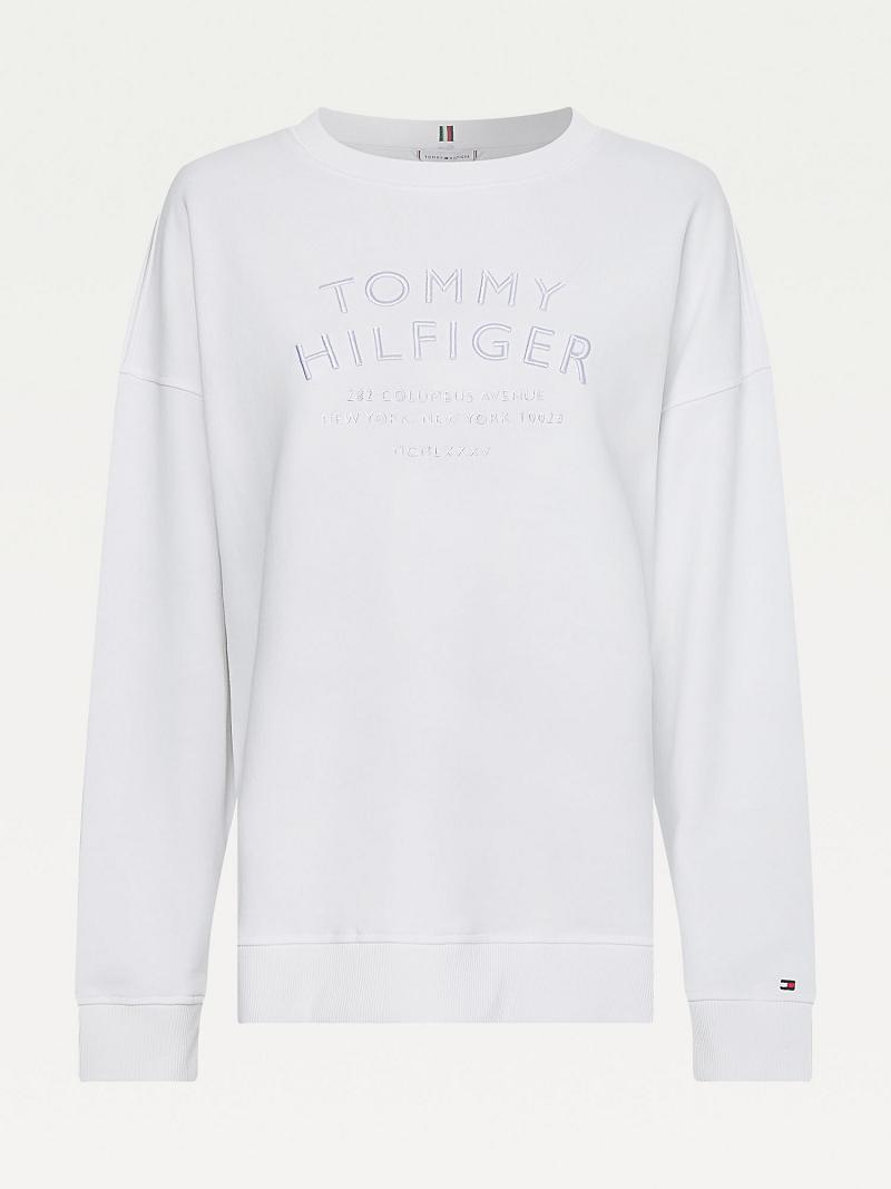 Női Tommy Hilfiger Organic Pamut Embroidered Logo Pulóverek Fehér | HU 396UZG